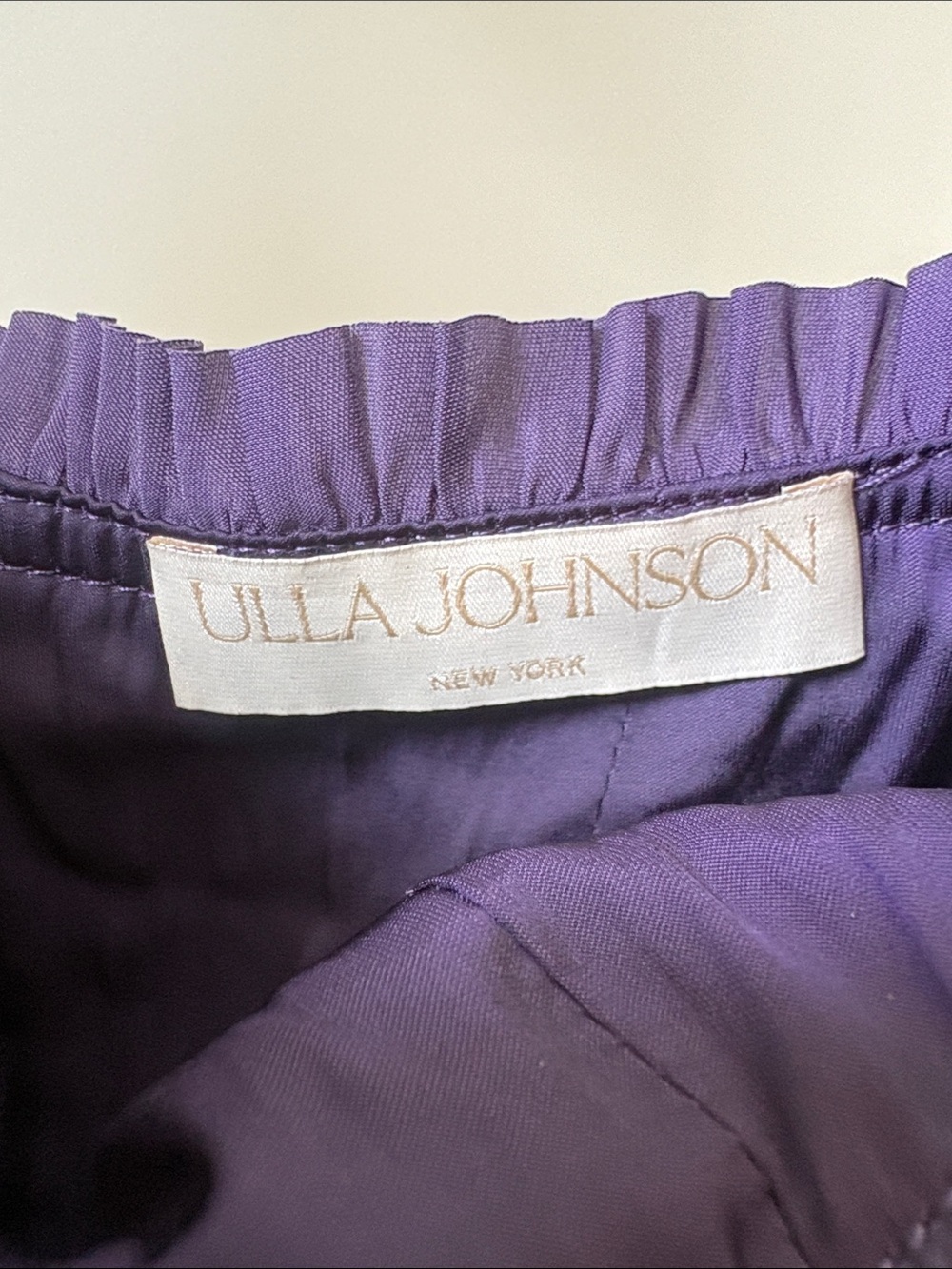 Ulla Johnson Mia Ruched Satin Peplum Blouse in Purple - Picture 3 of 10